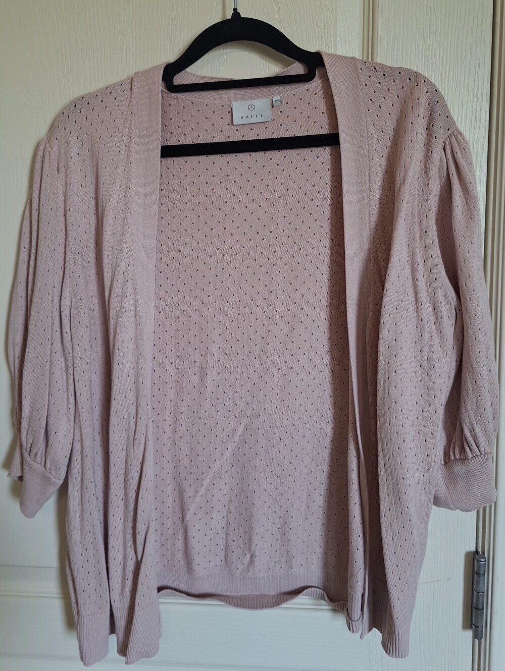 Med Kaffe Open-Front Pointelle Cardigan in Light Pink